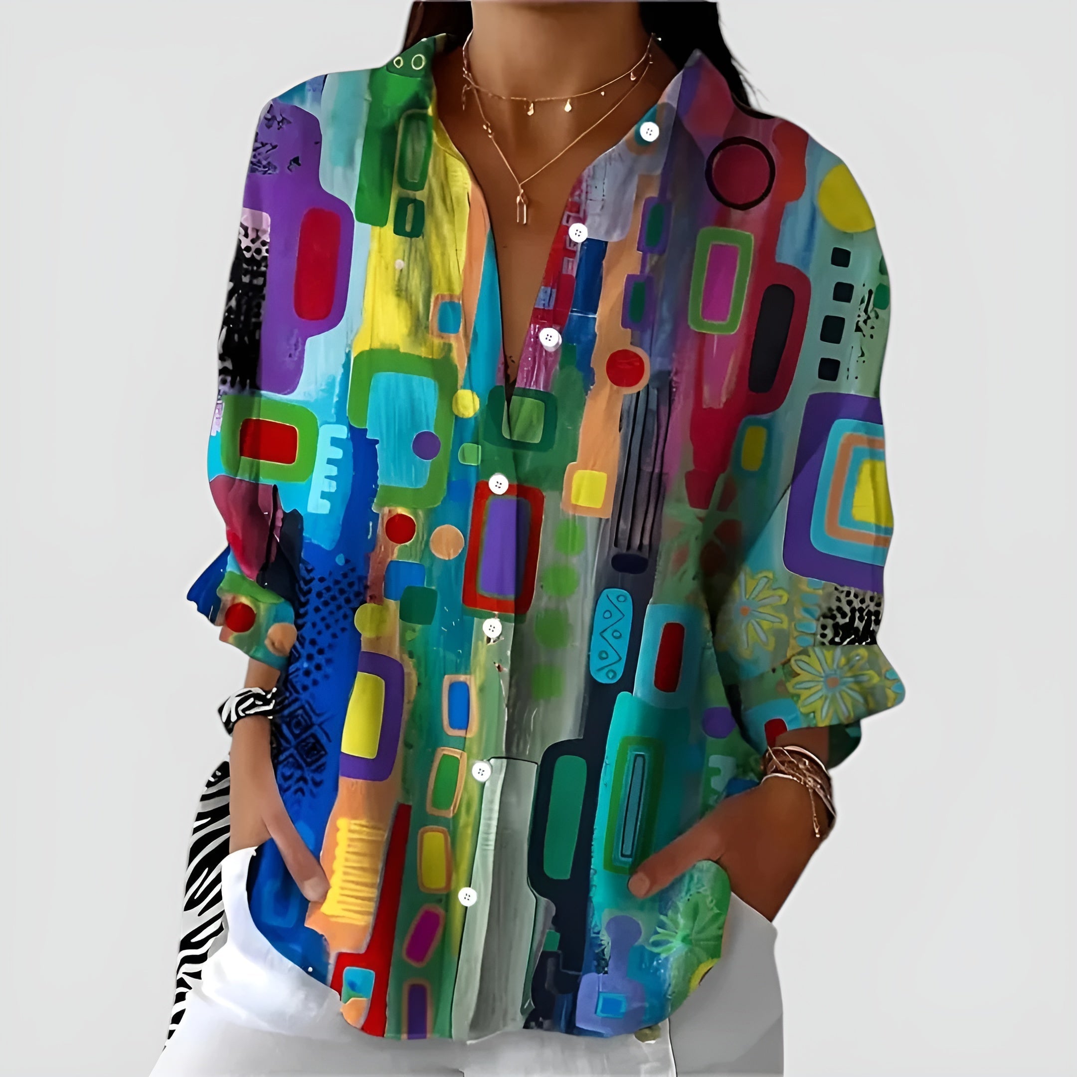 Mila™ blouse with geometric pattern