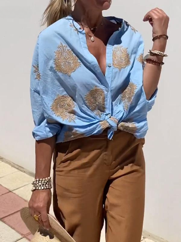 Greta™ | Embroidered Button-Up Top