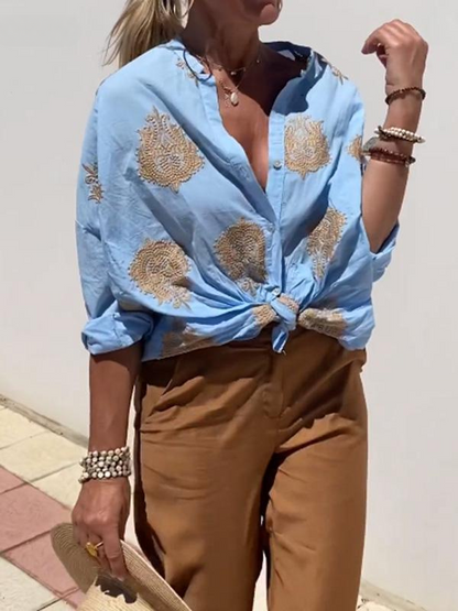Greta™ | Embroidered Button-Up Top