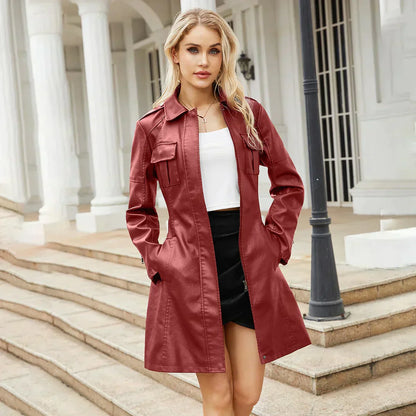 Liana | Stylish Long Leather Coat