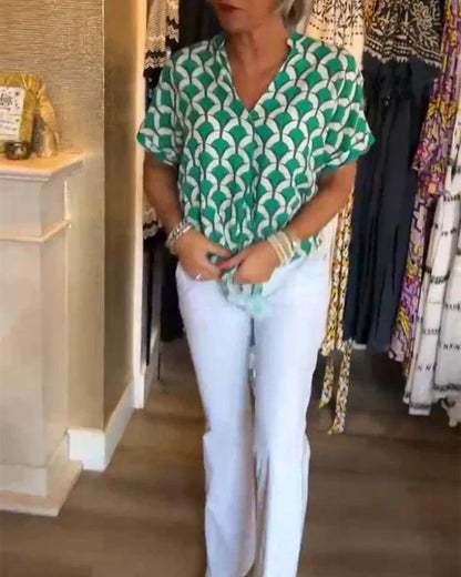 Amy™ | Chic Geometric V-Neck Blouse