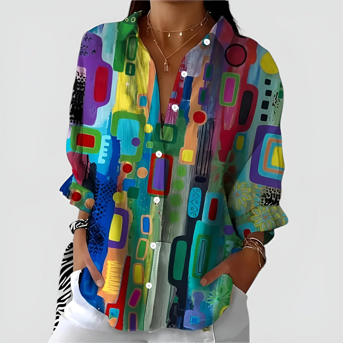 Mila™ blouse with geometric pattern